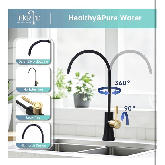 EKRTE Drinking Water Faucet Kitchen Bar Sink Matte Black and Champagne Gold - Picture 5 of 16